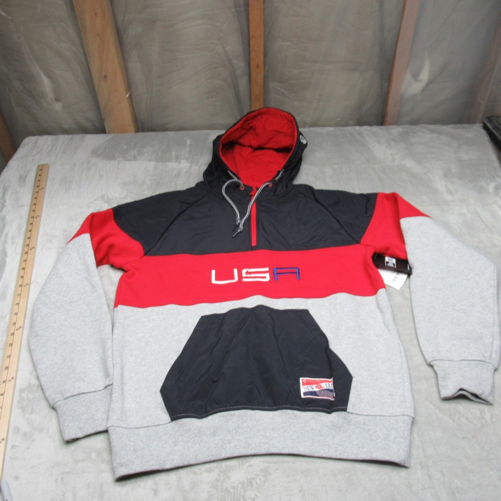 New Era Hoodie Mens Medium Red Warm 1/4Zip Sports Sweatshirt Soft USA $100 NEW‎
